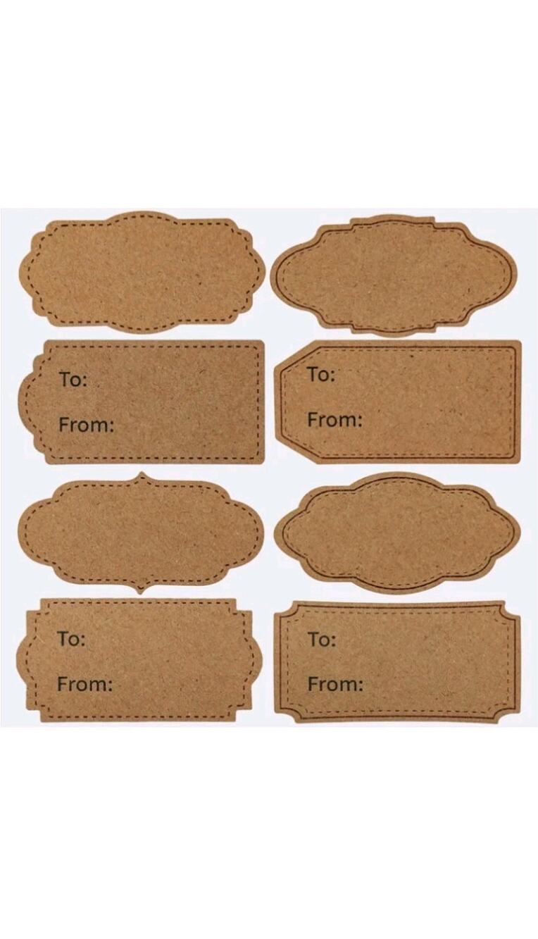 640 Pcs Natural Brown Kraft Gift Tags 2.4" X 1.2", Adhesive Stickers for Christm